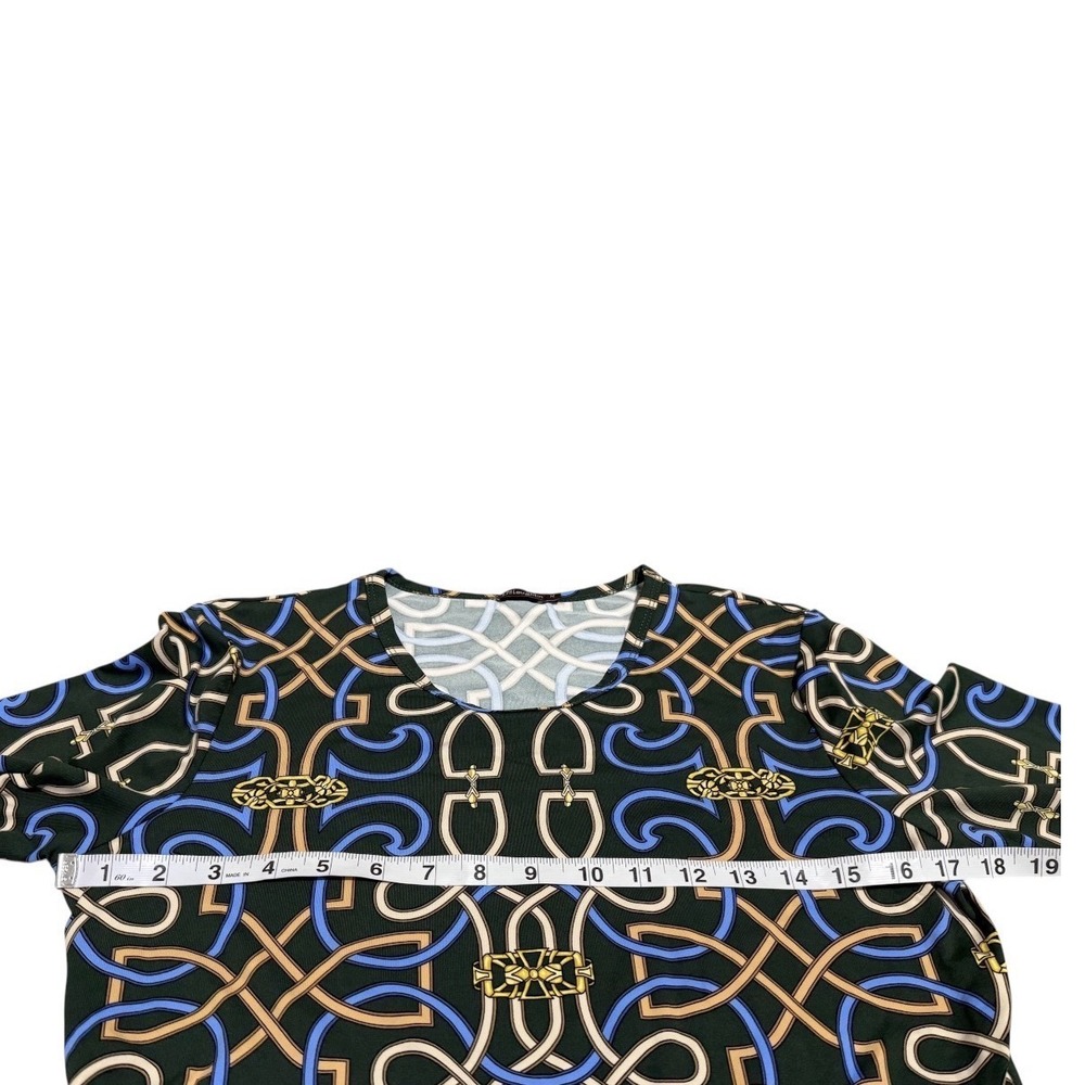 J. McLaughlin Catalina Cloth Equestrian Chain Print Stretch Top Green Blue Sz M - Picture 6 of 8